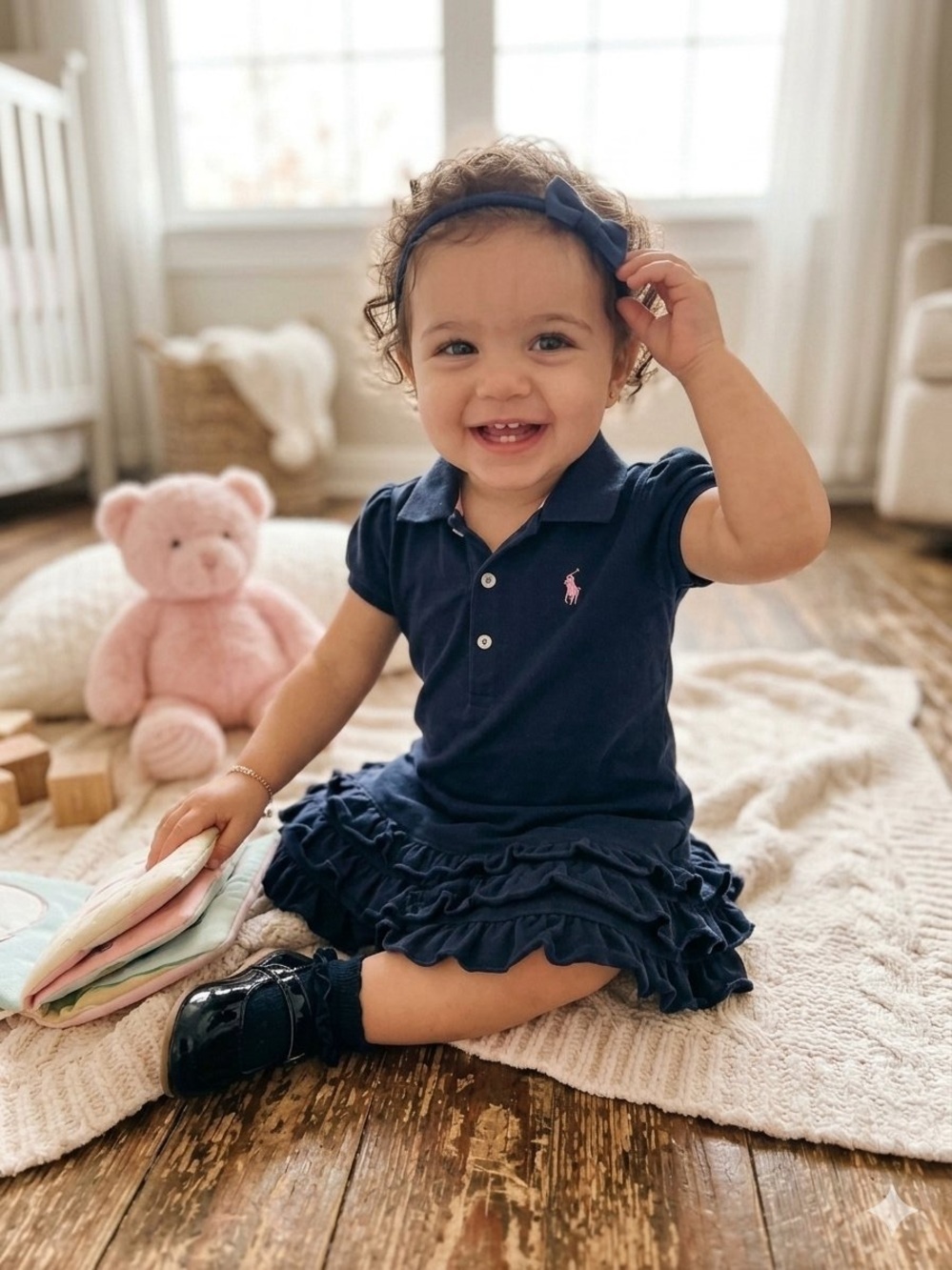 Polo Ralph Lauren Navy Blue Ruffle Cupcake Polo Preppy Baby Girl Dress 24M